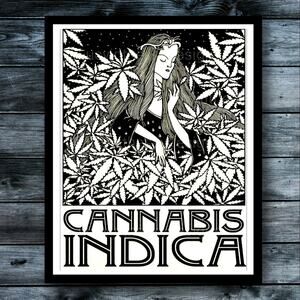 Cannabis Indica Retro Art Deco Style Art Print Wall Decor